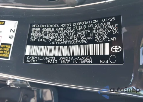 2025 Toyota Corolla Hybrid Se from USA, damaged, VIN JTDBCMFE7S3085396